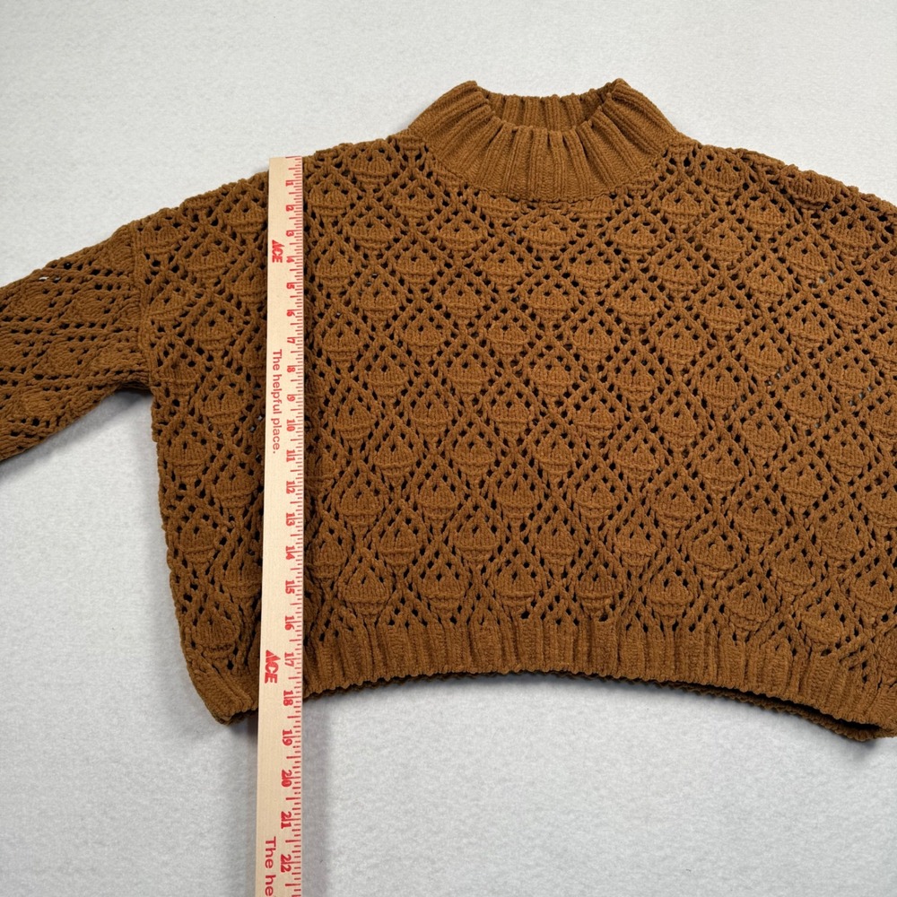POL Sweater Womens Small Brown Open Knit Crochet Mock Neck Shirt Cropped JST634C - Picture 2 of 7